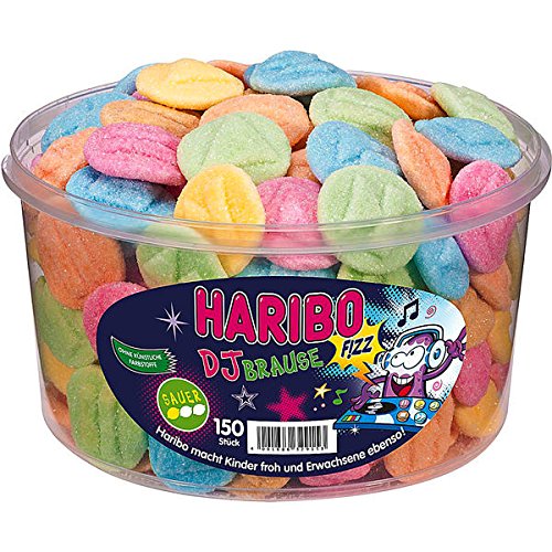 Haribo DJ Brause, Gummibärchen, Weingummi, Fruchtgummi mit Cola-Geschmack, 150 Stück, 1200 g Dose