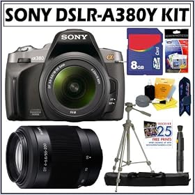 Sony Alpha DSLR-A380Y 14.2 MP Digital SLR Camera with 18-55mm & 55-200mm Zoom Lenses + Sunpak Platinum Tripod Accessory Kit
