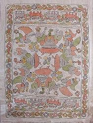 Famous Paintings Madhubani Folk Art in India Home Decor Organic Color Paper 11 x 15 inches
