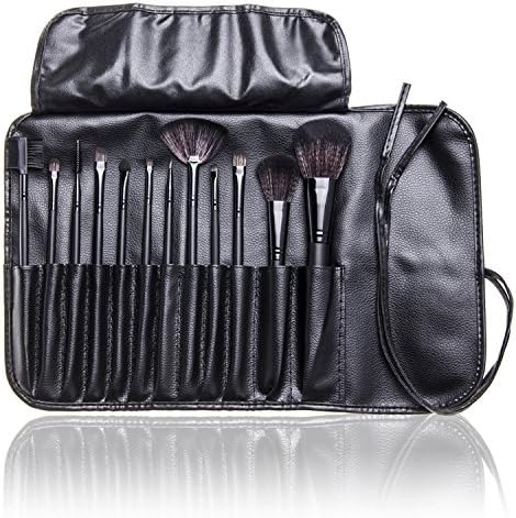 12 Pcs Studio Pro Makeup Make up Cosmetic Brush Set Kit w/ Leather Case - For Eye Shadow, Blush, Concealer, Etc (Black)