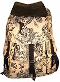Womens beige backpack with floral designs and sillver glitter accents