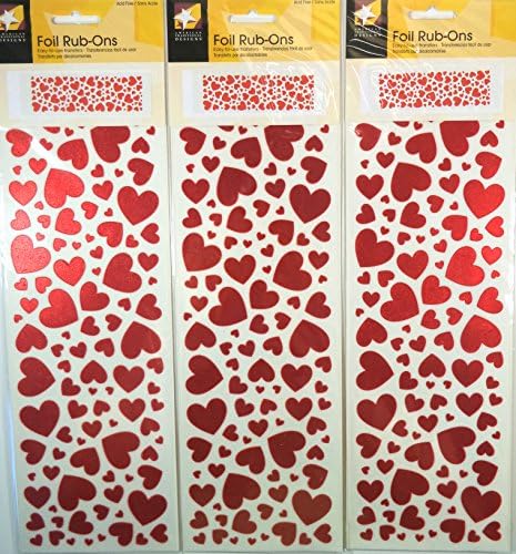 Valentines Foil Hearts Rub On Transfer, Pack of (3).