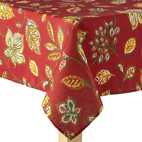 Harvest Season Leaf Pattern Woven Fabric Fall Tablecloth - Red - 60" x 84" Obl