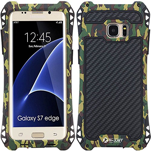 S7 Edge Case, G-WACK Camouflage Carbon Fiber Premium Aluminum Metal 9H Tempered Glass Full Body Case Waterproof Shockproof Dirt Proof Case For Samsung Galaxy S7 Edge Case