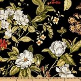 54” Wide Waverly Sun N Shade Williamsburg Garden Images Onyx Fabric By The Yard
