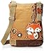 Chala Handbag Brown Canvas Compact Cross-body Tote Bags with Fox Coin Purse and Zipper Closure