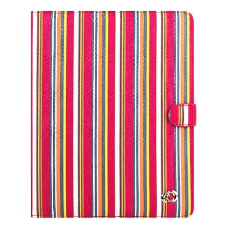 iPad 3eme generation iPad 2 Housse en cuir pour Apple iPad 2 avec rabat/stand de positionnement support et le sort de veille (PinkStripe)