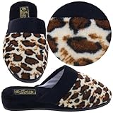 Black Leopard Print Slippers for Women