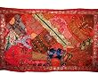 Carnelian Red Beaded Vintage India Decor Sari Tapestry Wall Hanging Throw 70x44
