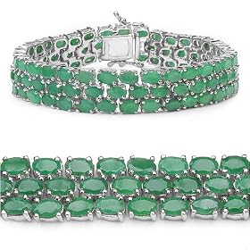 Buy 14 Karat Endicron 27.30 Carat Genuine Emerald Oval 3-Line Silver Bracelet by JewelzDirect