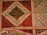 FREE SHIP! Vintage Burgundy Classic Beaded Ethnic Indian Sari Tapestry Wall Hanging