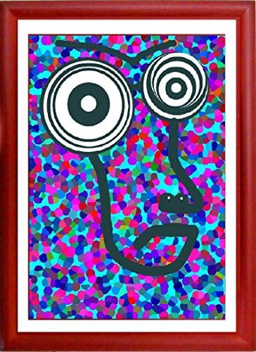 "Never Evil Eye" Framed Original Artisan Picture Digital Art in Natural Wood Frame with Glass, New Abstract Line By the Artist Very Cool Unique Artwork Recent Creation Funky Wave of Facial Inspiration.