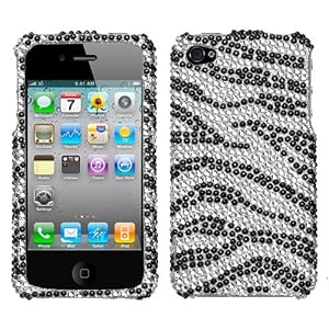 APPLE IPHONE BLACK AND WHITE ZEBRA PRINT DESIGN FULL DIAMOND CRYSTAL HARD CASE COVER