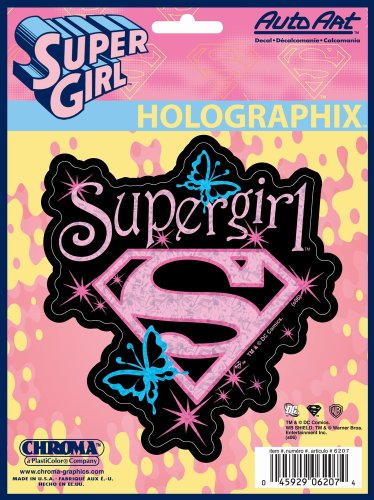 Supergirl Shield Pink Stars & Butterflies Holographic 6x8 Decal Sticker