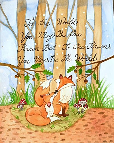 Foxes in the Woods Valentines Watercolor Poster Print, Cute Foxes Watercolor Mushroom Forest Painting Unique Wall Decor Poster Print