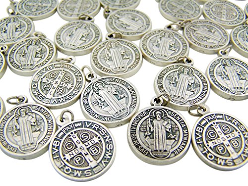 Lot of 50 Saint St Benedict of Nursia Patron Against Evil Medal Pendant, 1 1/4 Inch