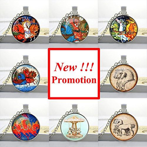 Pretty Lee 2015 New Fashion Round Glass Necklace Christmas Horse Necklace Russian Christmas Pendant Glass Cabochon
