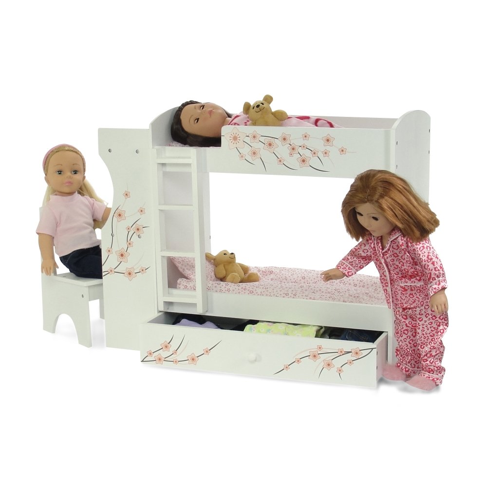 Wooden Doll Bunk Bed and Desk Combo