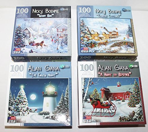 Christmas Lights Winter Snow Scene Nicky Boehme Alan Giana Puzzle Bundle of 4 Jigsaw Puzzles