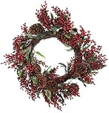Exclusive 24 Eucalyptus Red Berry Christmas Wreath With Pine Cones