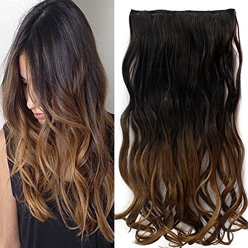 Neverland Beauty 24"Synthetic Curly Two Tone Ombre Hairpiece Hair Extensions 3/4 Full Head Clip 6 Colors