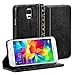 GMYLE Galaxy S5 Case, Book Case Vintage for Samsung Galaxy S5 - Black Classic [Crazy Horse Pattern] [PU Leather] Book Style Wallet Flip Case Cover