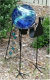 Outdoor Living : Blue Glow in the Dark Glass Gazing Globe with Peacock Wrought Iron Stand
