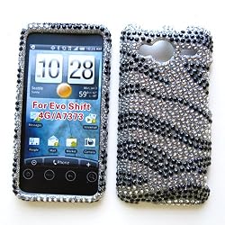 HTC EVO Shift 4G (Sprint) Snap-on Protector Hard Case Rhinestone Cover "Bling-Bling Zebra" Design