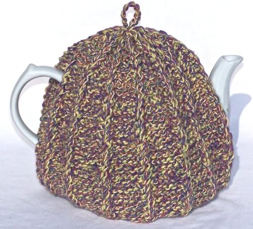 Knit Tea Cozy Cosy Handmade Washable Lavender and Green Tones