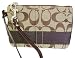 Coach Signature Stripe Wristlet Purse Khaki Mahogany