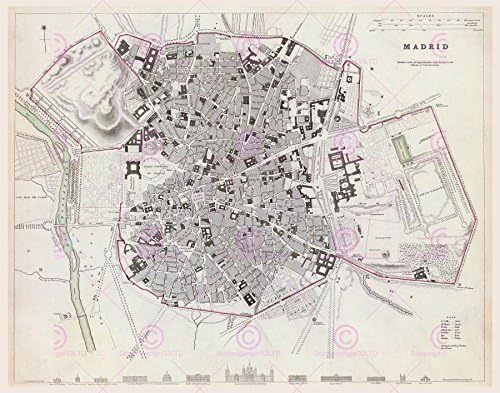 MAP ANTIQUE UNKNOWN 1831 MADRID CITY PLAN OLD LARGE REPLICA POSTER PRINT PAM1244