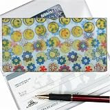 Lenticular Check Book Cover, CHANGING, HAPPY FACE, FLOWERS , YELLOW, GREEN, RED R-D108-CBC