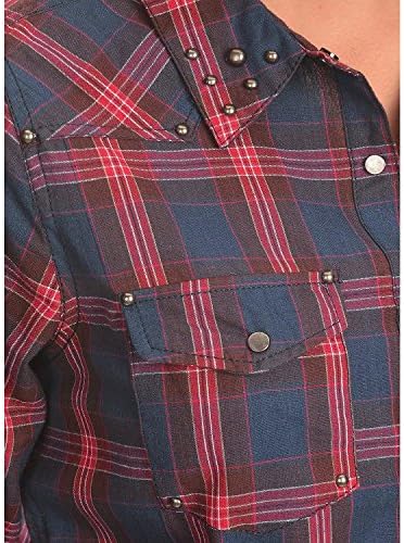 Red Ranch Women's Fuchsia Plaid Studded Western Shirt Fuchsia Large