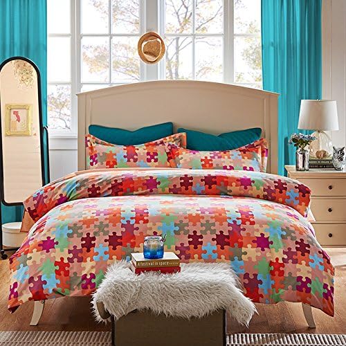 Children Cotton Printed Bedding Set Super Soft Magical Puzzle Pattern Duvet Cover Bedding Set (Twin, Puzzle)