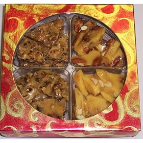 4 Pack of Assorted Brittle-Peanut, Cashew, Macadamia Nut, & Hazelnut in a Red & Gold Box