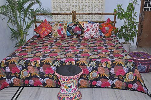 Kantha Quilt Tropical Summer Bedding (Twin, Black)