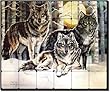 3 Wolves by Jan Taylor - Wolf Animal Tumbled Marble Mural 20" x 24" Kitchen Shower Backsplash