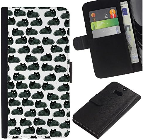 APlus Cases // HTC One M8 // Grey Black Cats Wallpaper Drawing // Slim PU Leather Wallet Credit Card Case Cover Shell Armor