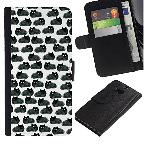APlus Cases // HTC One M8 // Grey Black Cats Wallpaper Drawing // Slim PU Leather Wallet Credit Card Case Cover Shell Armor