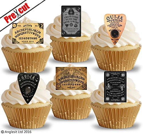 PRE-CUT OUIJA BOARD &amp; POINTER EDIBLE RICE / WAFER PAPER IMAGE CUPCAKE CAKE TOPPERS HALLOWEEN GOTHIC PARTY BIRTHDAY DECORATIONS