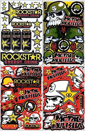 Lot of 4 Sheets, Rockstar Energy Sticker Car Racing Motorcross Decal Motorcycle Truck Graphic Logo Bicycle Bike Stickers