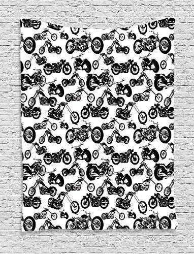 Manly Collection Different Models of Motorbikes Race Adventure Amusement Extreme Sport Image Pattern Black and White Supersoft Throw Fleece Blanket 59.05"X78.74"