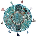 Round Floor Pillow Floor Cushion Bohemian Patchwork Floor Cushion Pouf Ottoman Vintage Indian Foot Stool Bean Bag Floor Pillow Pouf, Home Decor, Living Room Ottoman, Bohemain Pillows, Gypsy Pouf, 32 Inch. By Bhagyoday