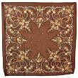 100% Satin Charmeuse Silk Floral Garden Hand Rolled Edges Square Scarf - Brown