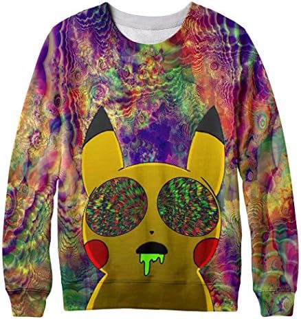 Chinkeyed Pikachu Drugs Sweatshirt Men's Crew Neck Digital Print Pullover Sweater (Small)