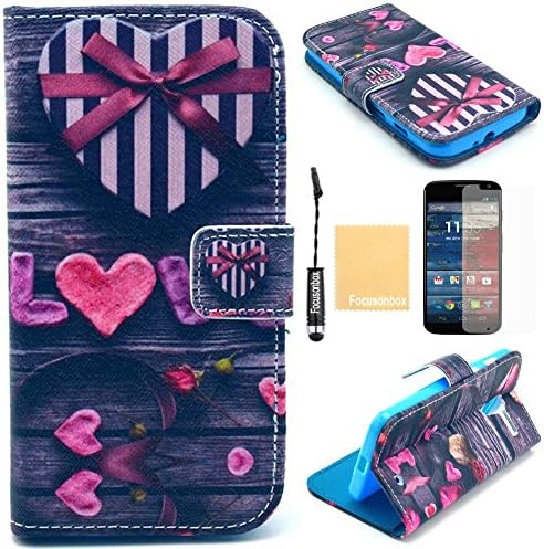 Moto X Case, Focusonbox(TM)PU Leather Protective Flip Folio Slim Fit Wallet Purse Stand Case Cover for Motorola Moto X (1st Generation), with Screen Protector, Stylus and Cleaning Cloth YB30