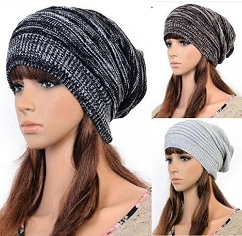 Viewred New Women Man Fashion Knit Hot Beanie Beret Hat Winter Warm Oversized Ski Cap Black