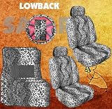 11pc Safari Grey Leopard Print Car Floor Mats, Low Back Seat Covers, Steering Wheel Cover & Shoulder Pad Set