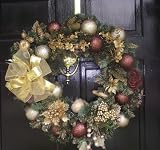 24" Christmas Burgundy Pine Wreath w/ Designer Bow & Ribbon