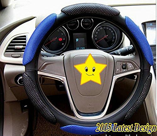 2015 Latest Universal fit Racing Steering Wheel Cover with Soft Grips For GM Chevrolet Ford BMW Audi Toyota Honda Nissan Dodge Chrysler jeep Hyundai Land Rover Subaru Suzuki.. (Black & blue)